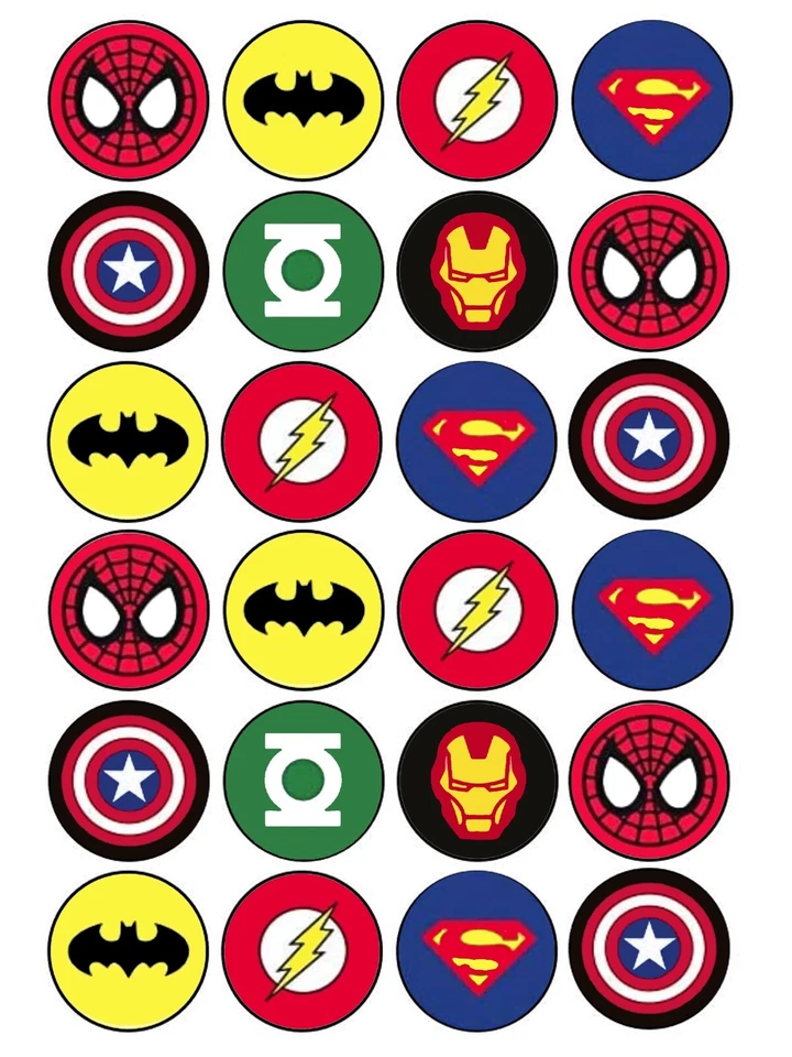 HOMEMADE Marvel DC Logo Symbols Edible Personalised Cupcake Cake Toppers Party Birthday