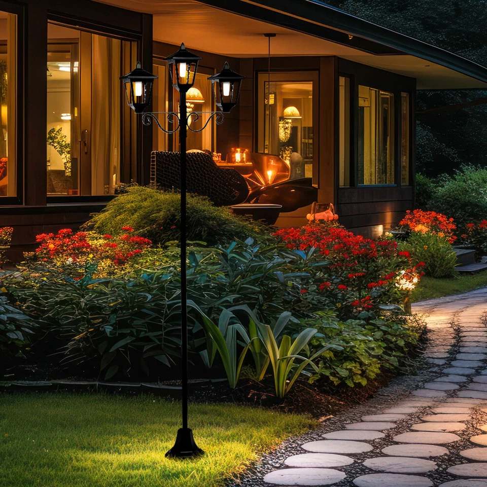 Solarleuchte Kandelaber Außenleuchte Stehlampe Laterne LED Eisen Alu schwarz  - Bild 4 von 4