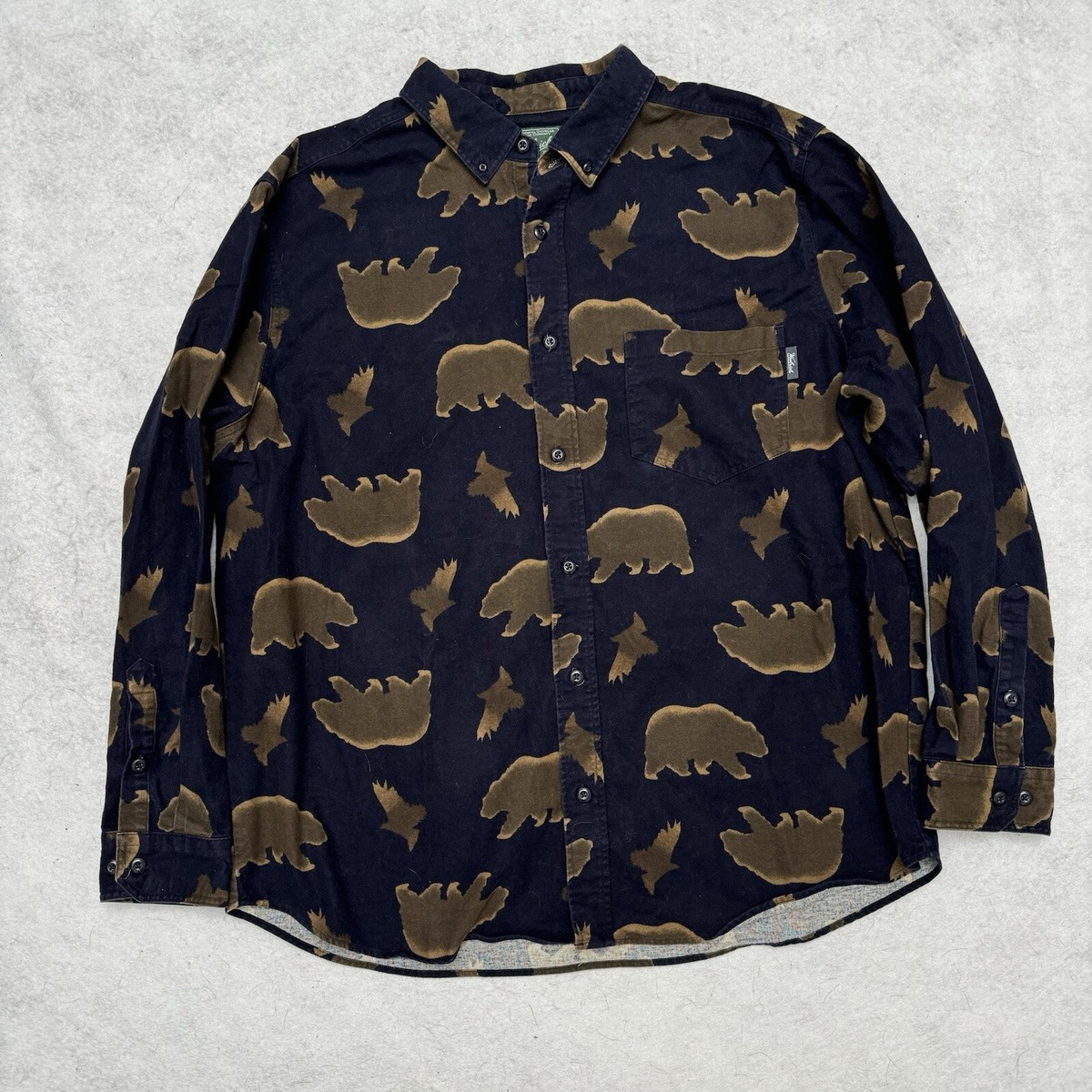 WOOLRICH ダークグレー ウールボアベスト 2XL Woolrich Men's XXL Navy Heavy Flannel Bear Eagle All Over