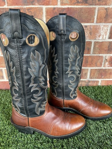 ⭐️Mens Cowboy Western Leather Embroidered Boots⭐️Shaft Green & Brown⭐️Size 9 D⭐️ - Picture 10 of 21