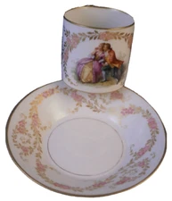 Antique Art Nouveau KPM Berlin Porcelain Scenic Jewelled Cup & Saucer German