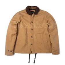 Men's US Army Navy WW2 N-1 Deck Jacket Khaki Retro Sailor Military Winter Coats