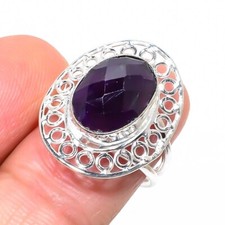 Natural Amethyst Gemstone 925 Sterling Silver Jewelry All Size Ring For Gift