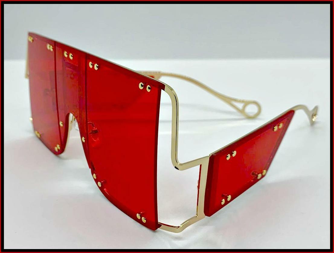 Chic Red and Gold Oversized Sunglasses Transparent Tortoise Geek-Chic Oversized Round Mirrored  main image 4