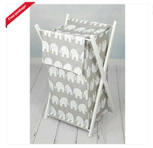 LAUNDRY BASKET WITH WHITE FRAME STORAGE REMOVABLE LINEN  Elephants Grey - Afbeelding 1 van 1