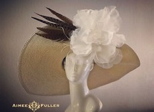 Wide Brim Kentucky Derby Hat Light Brown Oatmeal White Rose Del Mar Royal Ascot