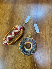 New with Tags Lot of 2 Doughnut Hot Dog Christmas Tree Ornaments Happy Holiday