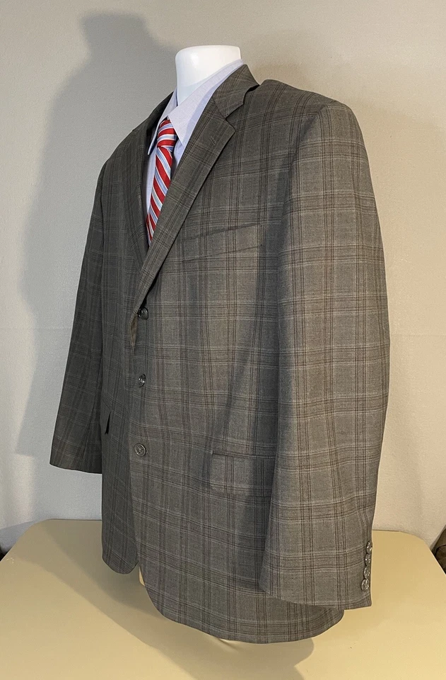 Stafford Blazer Men 48R Gray Windowpane Plaid Classic Fit Jacket - Image 2 of 4
