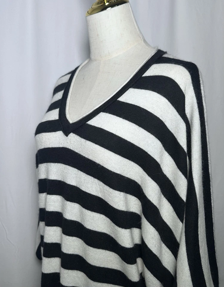 Vertigo Paris Sweater Top Medium Angora Wool Dolman Sleeve Striped Black White - Image 2 of 4