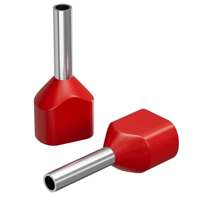 100x Twin Aderendhülse isoliert 2x 1mm² Rot Kupfer verzinnt 2x8mm Hülse - Bild 1 von 4