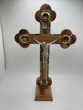 Standing Crucifix Cross Hand Made Round Jerusalem Olive Wood Holy Land Gift
