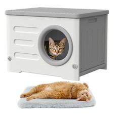 Plastic Cave-Style Cat House for Outdoor Indoor Use, Weatherproof Insulated F...