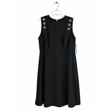 London Times Woman Black Grommet Eyelet Fit Flare Dress 18W Minimalist Career