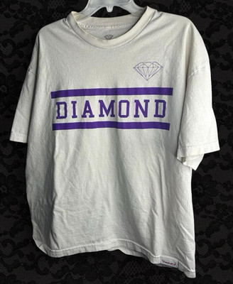 Diamond Supply Co. Men's XL White/Purple Graphic Logo Cotton Knit Crew Neck Tee