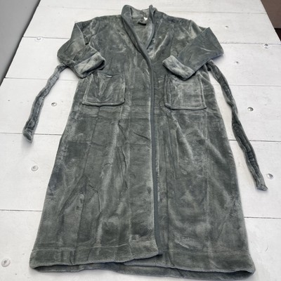 NY Threads Gray Fleece Front Pocket Belted Robe Womens Size Small