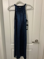 Bebe Blue Sequin Bodycon Dress for Cocktail Party, Size L