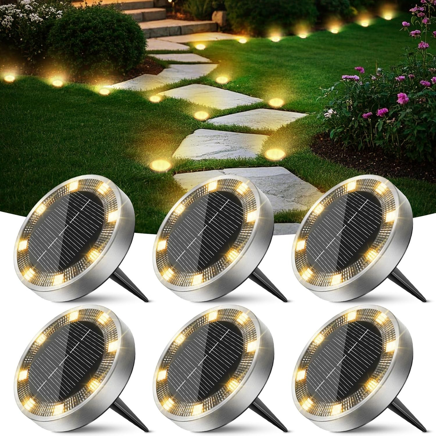 Luci Solari da Giardino 6 Pezzi - Faretti LED Esterno Calpestabili IP65
