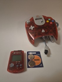 Sega Dreamcast Clear Red Controller HKT-7700 & VMU HKT-7000 With New Batteries 
