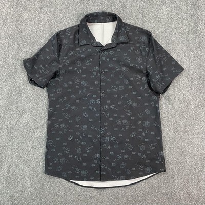 Lululemon Button Up Shirt Mens Large Black Airing Easy Micro Print Stretch