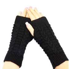 Half Finger Women's Winter Wool Gloves Black