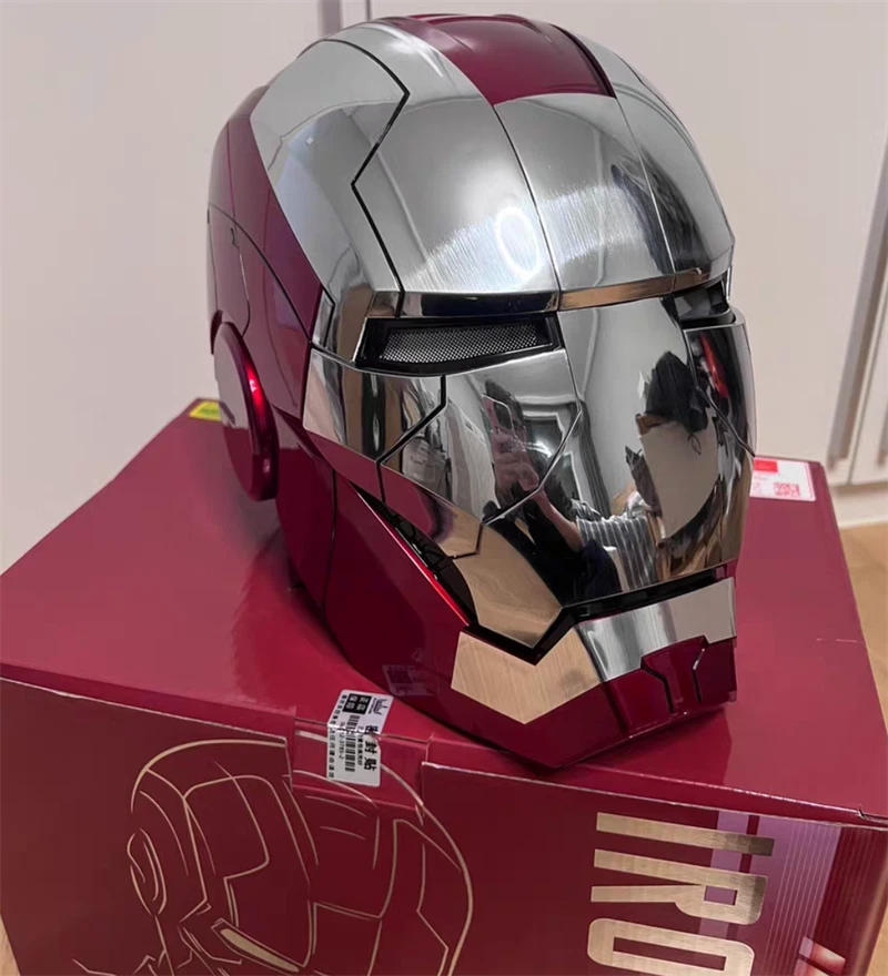Casco Iron Man MK5 plateado 1:1 portátil controlado por voz abierto y cerrado en caja Foto 2 de 4