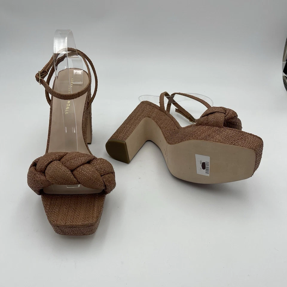 Loeffler Randall Fae 凉鞋编织拉菲亚棕色编织平台-SZ 11B MSRP $425 — 第 3/4 张图片