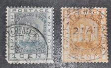 2 alte Briefmarken, Britisch Guiana, 1+2C, 1876, gestempelt 