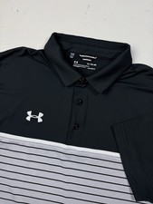 Under Armour HeatGear Polo Shirt Men Size XL Loose Fit Golf Stripe Black  Gray
