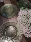 ANCHOR HOCKING Cameo Ballerina URANIUM Green Depression Glass 8" Plate-Set 7