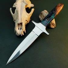 Gift-Ready 12.4" Damascus / Steel Knife Full Tang Hunt it Hunt + Leather Sheath