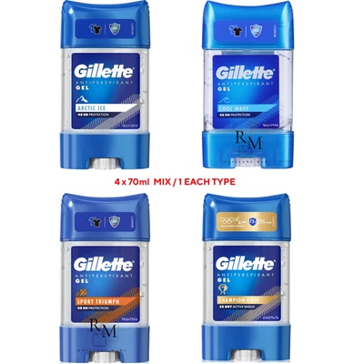 4x Gillette Antiperspirant Clear Gel Stick ARCTIC ICE, COOL WAVE, SPORTS TR 70ml