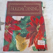 Vintage Christmas Table Runner 15 x 70 inch Poinsettia White Flowers