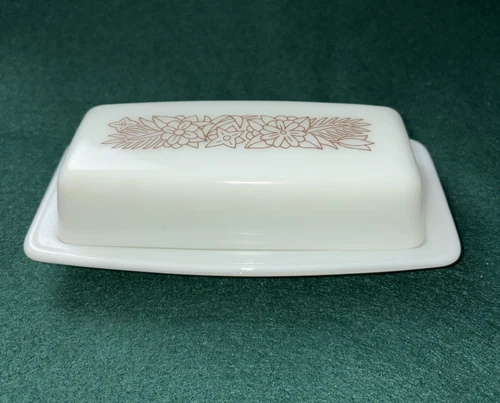 Vintage Pyrex 72-6 Woodland Butter Dish w/ Lid ~ Brown Floral 1978-83