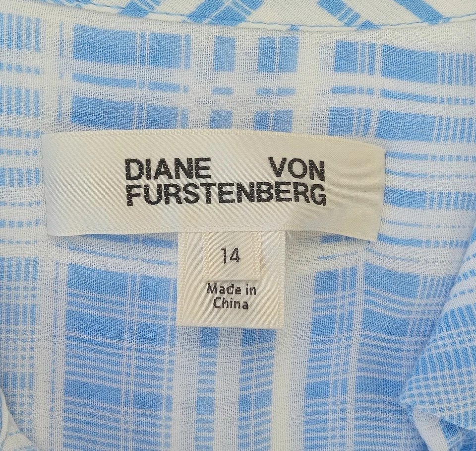 14 码 DVF Diane Von Furstenberg 蓝色学院风轻便流畅轻松衬衫 — 第 3/4 张图片
