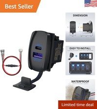 12V Waterproof Rocker Switch with USB C and QC 3.0 for RVs, Trucks, More