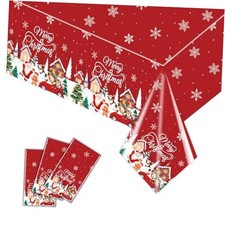 3Pack Disposable Christmas Tablecloth 54x108Inch Plastic Table Christmas Red