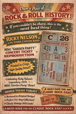 #ad #ad Ricky Nelson amp; Stone Canyon Band MSG “Garden Party” Reproduction Ticket $19.43