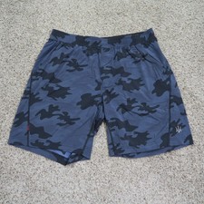 Rhone Shorts Mens Large Blue Camo Guru Athletic Training Lightweight 9" Inseam