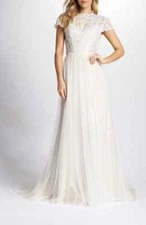 TI ADORA ALLISON WEBB Ivory Lace Tulle Open Back Bridal Wedding Gown Dress 14 US