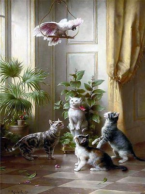 Parrot and cat Tile Mural Kitchen Bathroom Wall Backsplash Ceramic 6x8