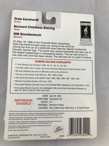 1996 Revell Dale Earnhardt 3 Gm Goodwrench Monte Carlo Atlanta 1996 Olympics Ebay