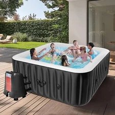ABORON Inflatable Hot Tub 6 Person Square w/ 130 Bubble Jets for Patio Backyard