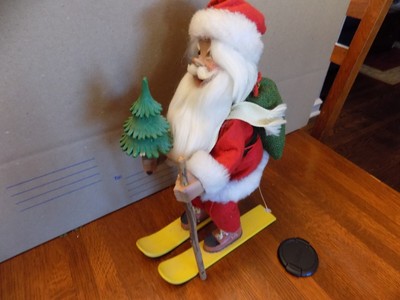13 in Tall Handcarved Wooden Skiing Santa Signed J & I dated 1988 ONE OF A KIND!