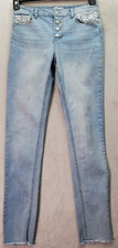 SO Jeans Girls Size 14 Light Blue Denim Cotton Skinny Lace Trim Snap Button Fly