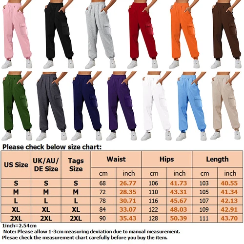 Women Cargo Pants Mid Waisted Sweatpants Loose Solid Color Ladies Trousers Gym - Picture 2 of 28
