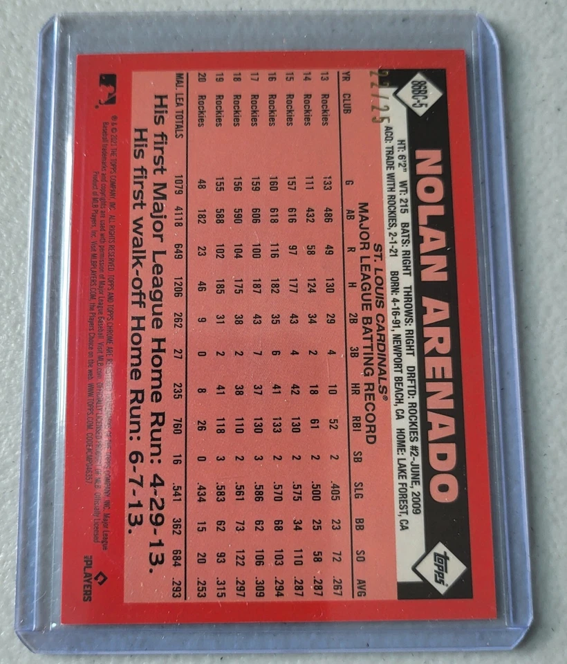 NOLAN ARENADO 2021 TOPPS Chrome 1986 Orange Refractor #22/25 - Image 2 of 2
