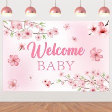 Cherry Blossom Baby Shower Decorations for Girls Welcome Baby Backdrop Pink 5...