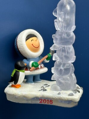 Hallmark Frosty Friends With Penguin Eskimo Ice Sculpture Christmas Ornament