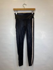SPANX Women's Small Faux Leather Leggings Black Tan Stripe Full Length GUC