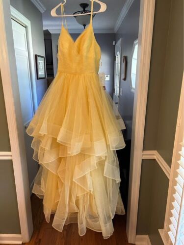 New with Tags A-line Princess V Neck Floor-Length Tulle Prom Dress with Ruffles